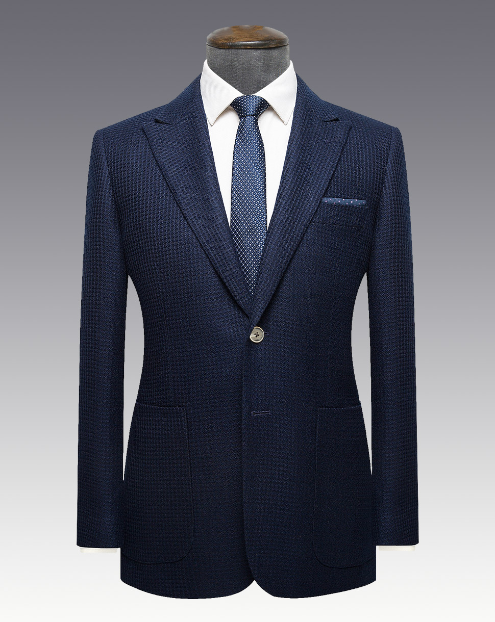 雅库男装秋冬新品 藏青色 羊毛混纺针织单西