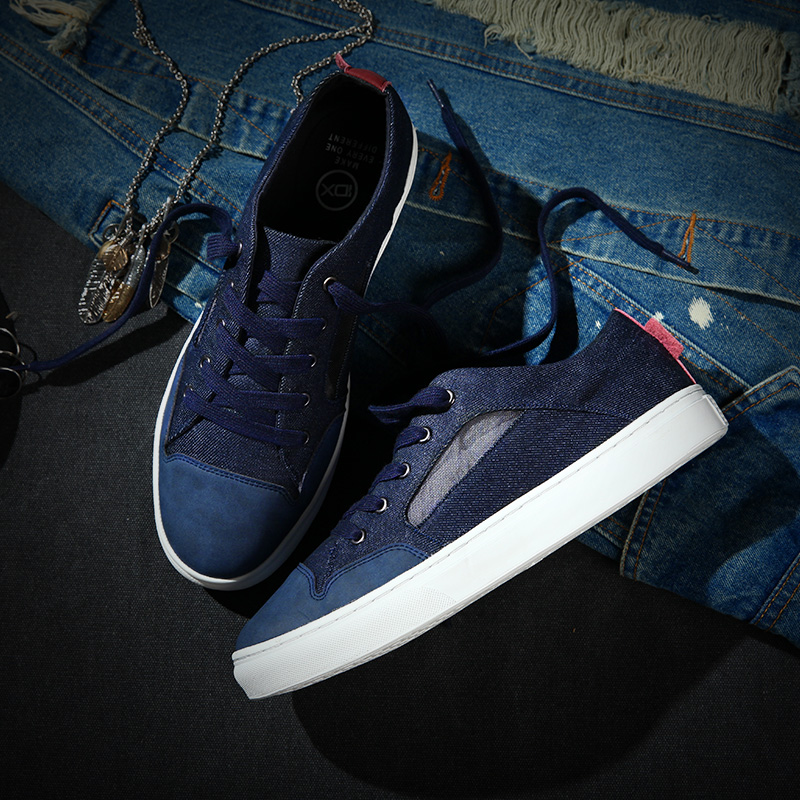 残尘 西部拓荒 蓝色男款 牛仔拼接休闲鞋