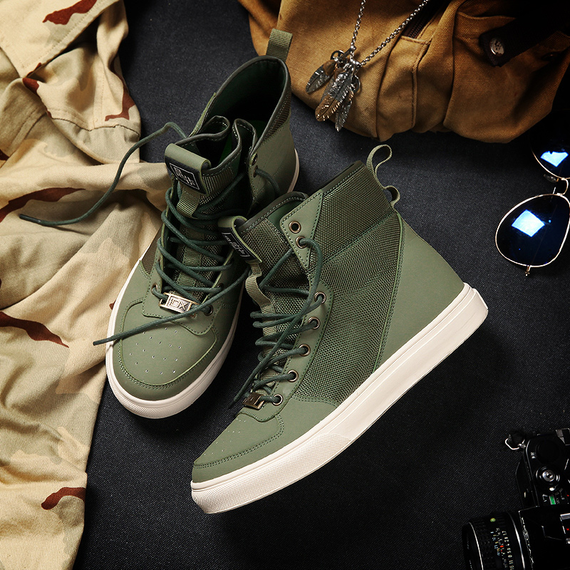 残尘 明晦 军绿色男款 高帮超纤拼接秋冬靴