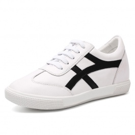 【赫升】隐形内增高女鞋休闲鞋真皮系带显瘦时尚百搭板鞋增高鞋女6CM