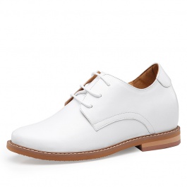 【赫升】女士增高小白鞋皮质 职场精英女士增高皮鞋 7CM