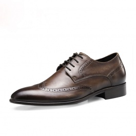 【何金昌】新款复古深棕色改色牛皮鞋男士增高皮鞋增高5cm