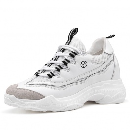 【赫升】隐形内增高女鞋休闲鞋真皮系带显瘦时尚百搭板鞋增高鞋女 8CM