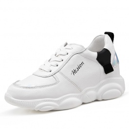 【赫升】秋冬款女士软面皮革隐形内增高运动鞋8CM