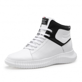 【何金昌】内增高男靴7CM冬季真皮短靴子小白靴男高帮皮靴男士增高鞋