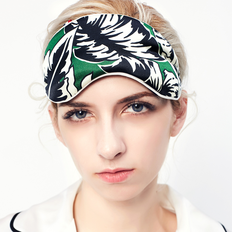 singleness100%真丝英国定制芭蕉叶印花薰衣草籽助眠银边眼罩