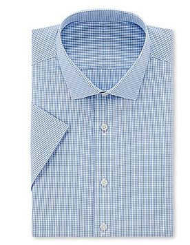 凡客日式免烫衬衫小方领 短袖 蓝色小方格