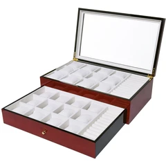 Cherry Finished Watch box & Jewelry Organizer - Glass Top - Large