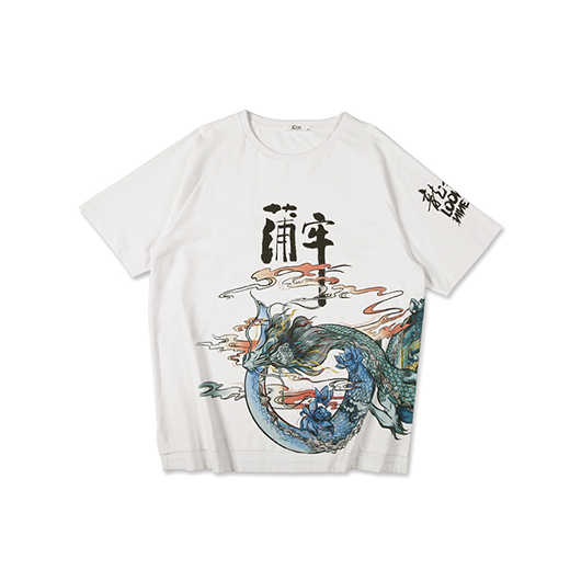 男款时尚斜肩短袖印花T恤