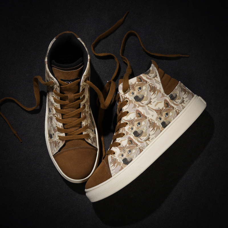 多舌怪呆萌柴犬高帮帆布鞋 男