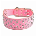 Adjustable Rhinestone Studded PU Dog Collar - Size S (Pink)