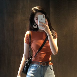 网红女士短袖t恤女2020年新款夏季ins超火潮修身高腰修身显瘦上衣