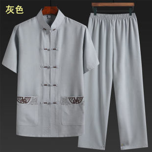 预售3天发货夏季短袖唐装男套装中国风男士爸爸装爷爷中老年上衣