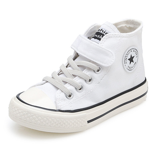 儿童高帮帆布鞋男童女童韩版室内幼儿园姜黄色平底休闲鞋球鞋布鞋