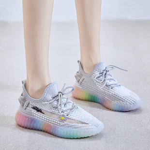 女士运动鞋2020夏季新款韩版潮流个性休闲飞织网面透气跑步鞋女3
