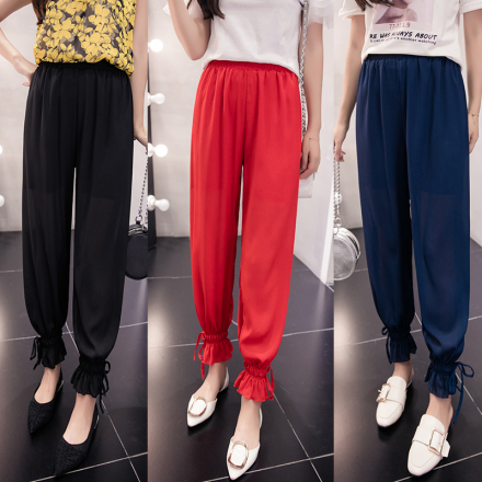 雪纺九分小脚裤哈伦裤女士夏季新款显瘦灯笼裤度假沙滩长裤春秋装
