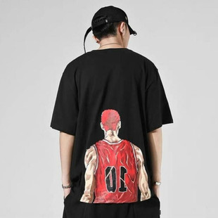 男夏季港风短袖T恤日系动漫灌篮高手潮流休闲宽松情侣五分袖t恤衫