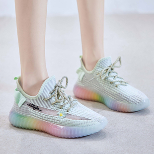 网红椰子鞋女2020夏季新款韩版潮流休闲飞织网面透气彩虹底运动鞋