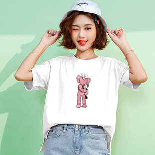 t恤女纯棉2020夏季新款潮韩版宽松百搭印花慵懒风ins超火大码上衣