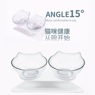 斜口猫碗双碗单碗自动饮水猫食盆狗碗宠物碗猫咪碗狗饭碗猫咪用品