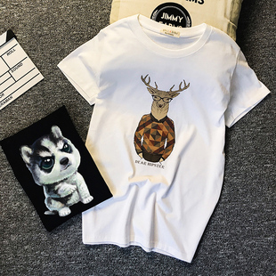 男士短袖t恤新款圆领宽松衣服夏季潮流纯棉白半袖丅大码体恤男装