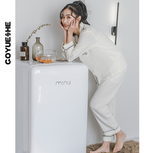 睡衣女春秋纯棉男女夏薄棉布纱布全棉家居服长袖双层纱两件套睡衣