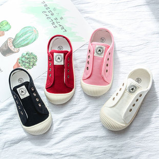 儿童帆布鞋男童鞋子夏季透气女童小白鞋幼儿园一脚蹬室内单鞋板鞋