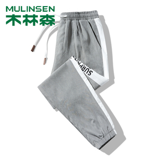 木林森薄款休闲工装裤束脚翻毛绒手感九分男女款春夏季嘻哈裤子潮
