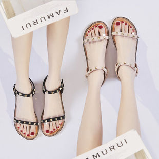 2020夏季新款仙女风配裙子的鞋子百搭学生平底鞋晚晚温柔凉鞋女夏