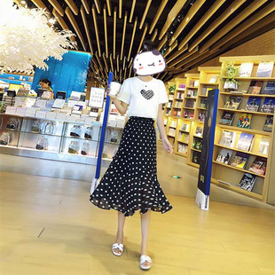 单/两件2020夏季波点雪纺半身裙+含棉T恤两件套装裙学生时尚休闲