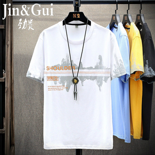 劲贵短袖男夏季韩版潮流男士纯棉t恤圆领宽松休闲上衣打底衫男