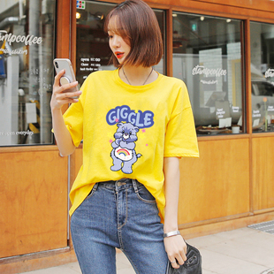 2020新款ins潮小熊短袖t恤女原宿风宽松港味大码半袖学生体恤女夏