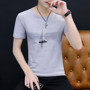 2020新款男式短袖t恤V领圆领半袖体恤韩版潮流休闲夏季修身t恤