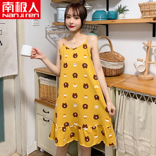 南极人纯棉吊带秋冬睡裙女士夏季小性感韩版公主风无袖睡衣女春秋