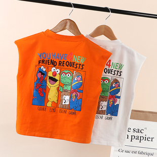 男童t恤夏季无袖2020新款韩版儿童中小童印花短袖上衣潮童装背心