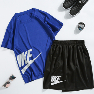夏季男士短袖T恤休闲运动套装宽松型男短裤两件套跑步健身速干服