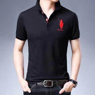 2020夏季新款个性有带翻领短袖休闲衫男士高尔夫宽松刺绣T恤衣服