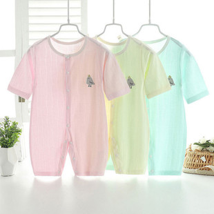 婴幼儿哈衣男女新生儿宝宝连体衣婴儿衣服夏装短袖竹纤维薄款爬服