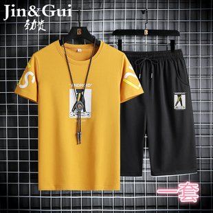 劲贵短袖套装男士夏季宽松休闲两件套韩版潮流青年帅气运动服夏装