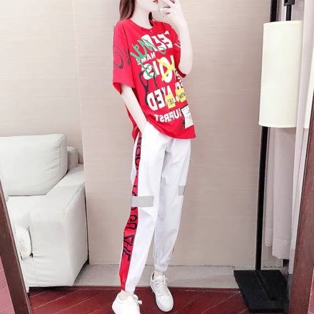 单件/套装 运动套装女潮牌时尚2020夏季新款宽松休闲服洋气两件套