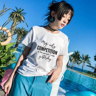 2020新款复古港风短袖t恤女ins潮宽松纯棉白色休闲学生情侣上衣服