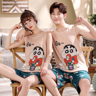 情侣睡衣背心纯棉女夏季套装无袖短裤薄款网红韩版可爱男士家居服