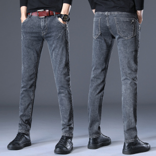 高端弹力牛仔裤男春夏ins韩版潮流修身型男士小脚直筒潮牌长裤子