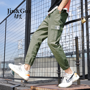 劲贵纯棉工装裤男韩版束脚九分裤男式纯棉宽松运动休闲大码哈伦裤
