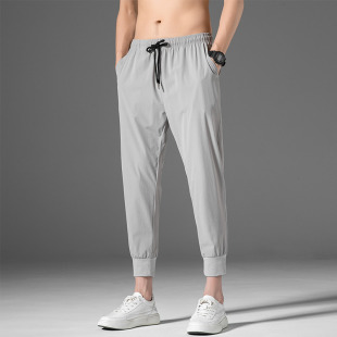 冰丝裤子男薄款休闲裤九分潮男士运动束脚空调速干裤宽松长裤夏季
