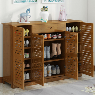 鞋柜家用门口大容量简易多层实木防尘收纳经济型楠竹多功能鞋架子