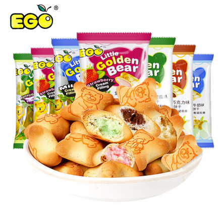 马来西亚进口食品EGO金小熊灌心夹心饼干混合味网红儿童休闲零食