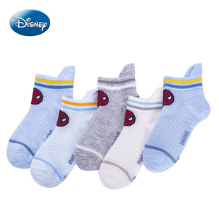 迪士尼儿童袜子男春秋薄款男童纯棉蜘蛛侠袜网眼小孩夏季宝宝短袜