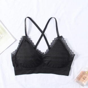 WS蕾丝美背裹胸无缝内衣女士V领带胸垫打底吊带抹胸运动文胸女