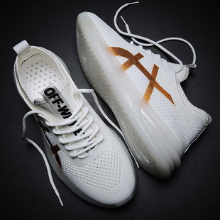 2020新款男鞋果冻透明底老爹鞋飞织透气潮流男士休闲鞋子学生网鞋